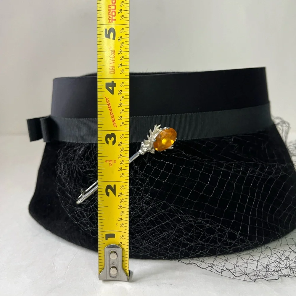 Vintage Peachbloom Velour Ladies Hat Union Made Size Medium Black with hatpin - Picture 7 of 15